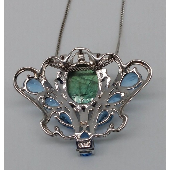 Chuck Clemency Blue Gemstone Topaz Pendant Necklace STS 925 Sterling Sparkly! - Picture 11 of 14